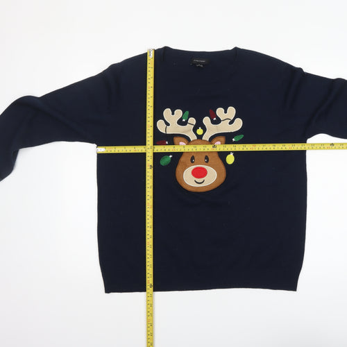 Atmosphere Women's Navy Reindeer Christmas Jumper L Crew Neck