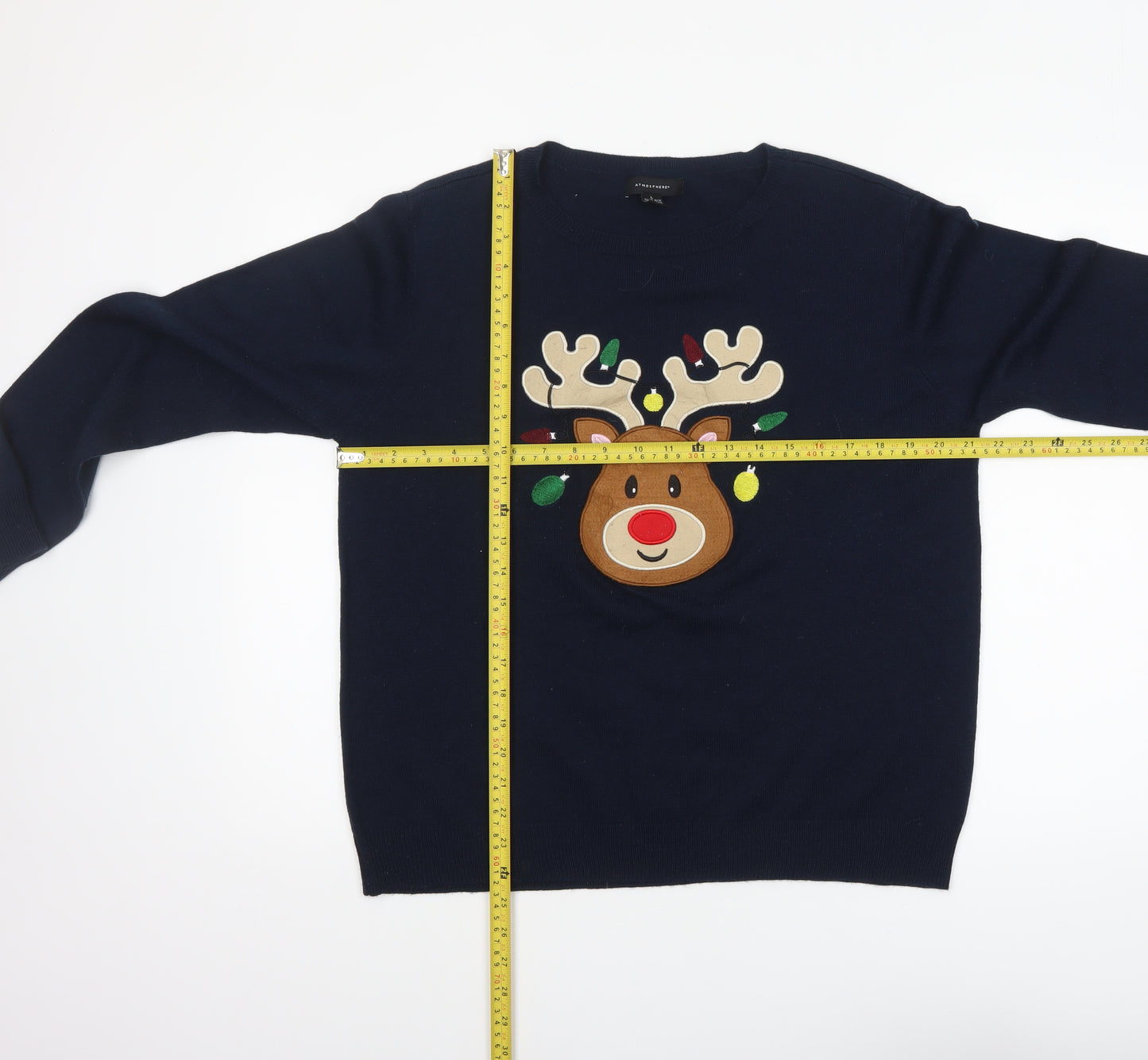 Atmosphere Women's Navy Reindeer Christmas Jumper L Crew Neck