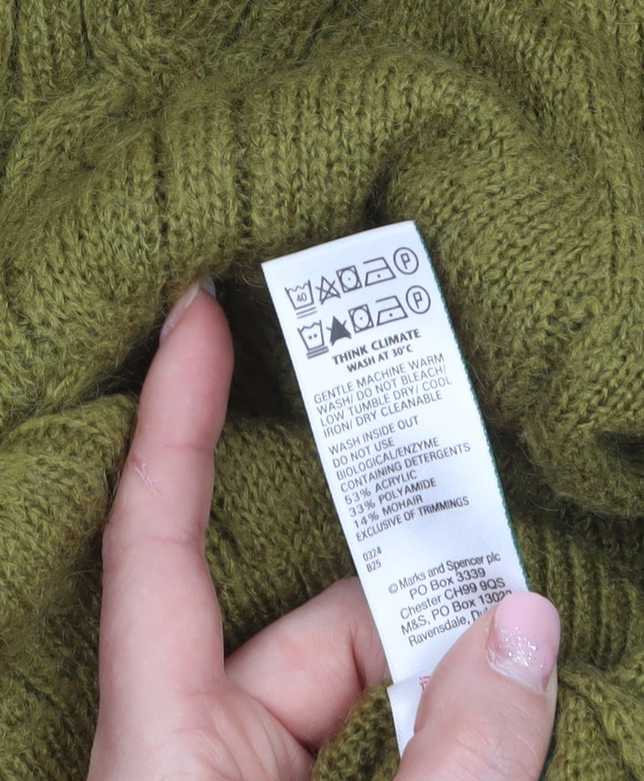 Marks and Spencer Per Una Women's Green Cable-Knit Jumper Size S