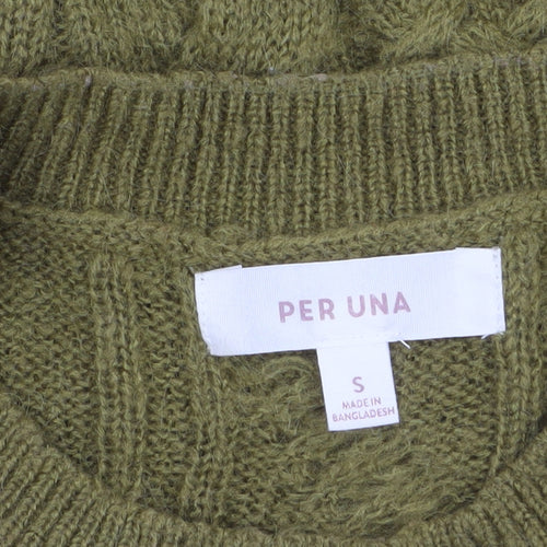 Marks and Spencer Per Una Women's Green Cable-Knit Jumper Size S