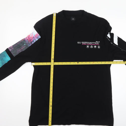 River Island Men's Black Space Print Long Sleeve Graphic Top L