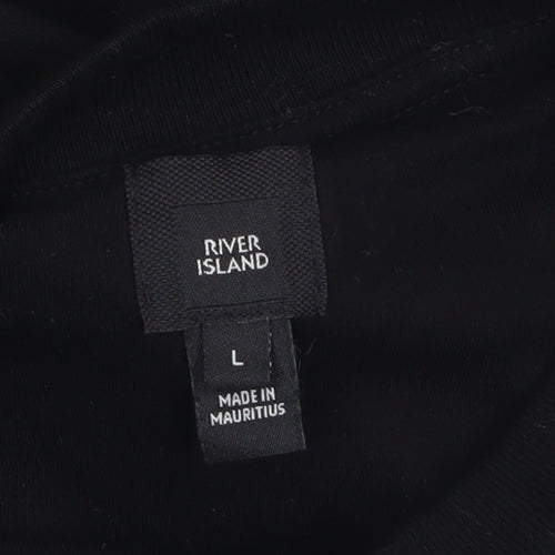 River Island Men's Black Space Print Long Sleeve Graphic Top L