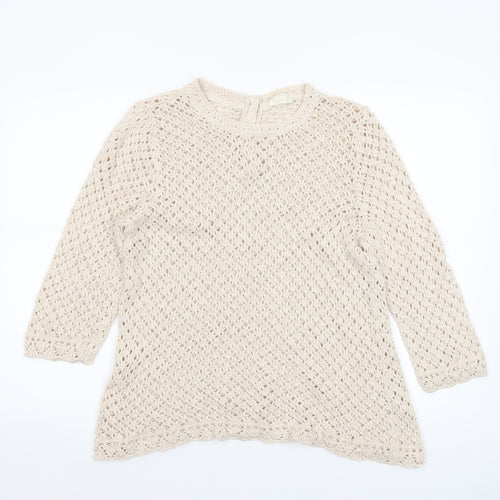 Fat Face Women's Beige Open-Knit Cotton Jumper Size 16
