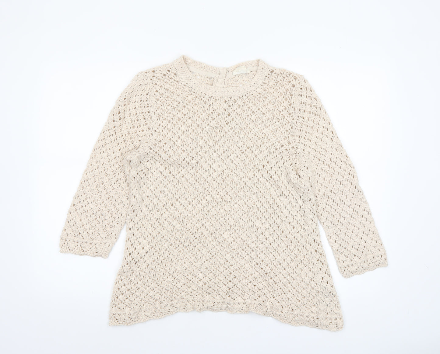 Fat Face Women's Beige Open-Knit Cotton Jumper Size 16