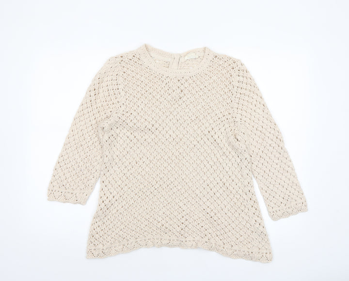 Fat Face Women's Beige Open-Knit Cotton Jumper Size 16