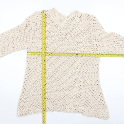 Fat Face Women's Beige Open-Knit Cotton Jumper Size 16