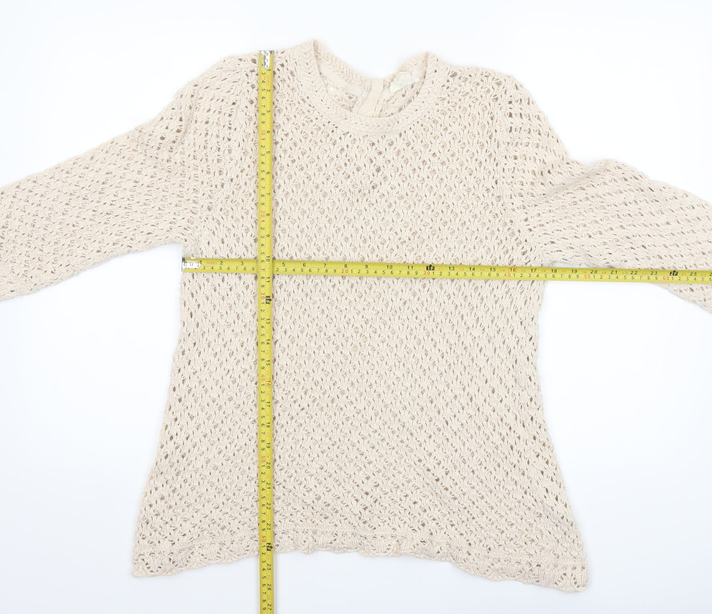 Fat Face Women's Beige Open-Knit Cotton Jumper Size 16