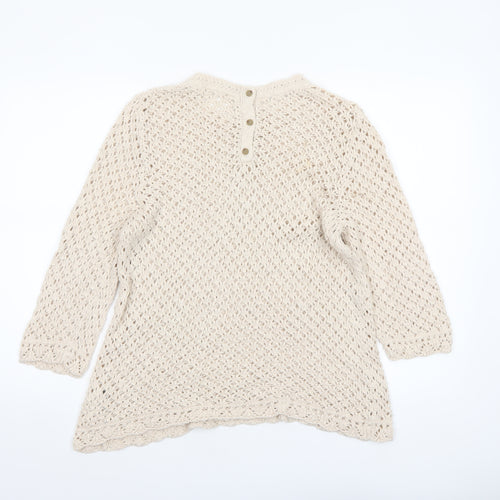 Fat Face Women's Beige Open-Knit Cotton Jumper Size 16
