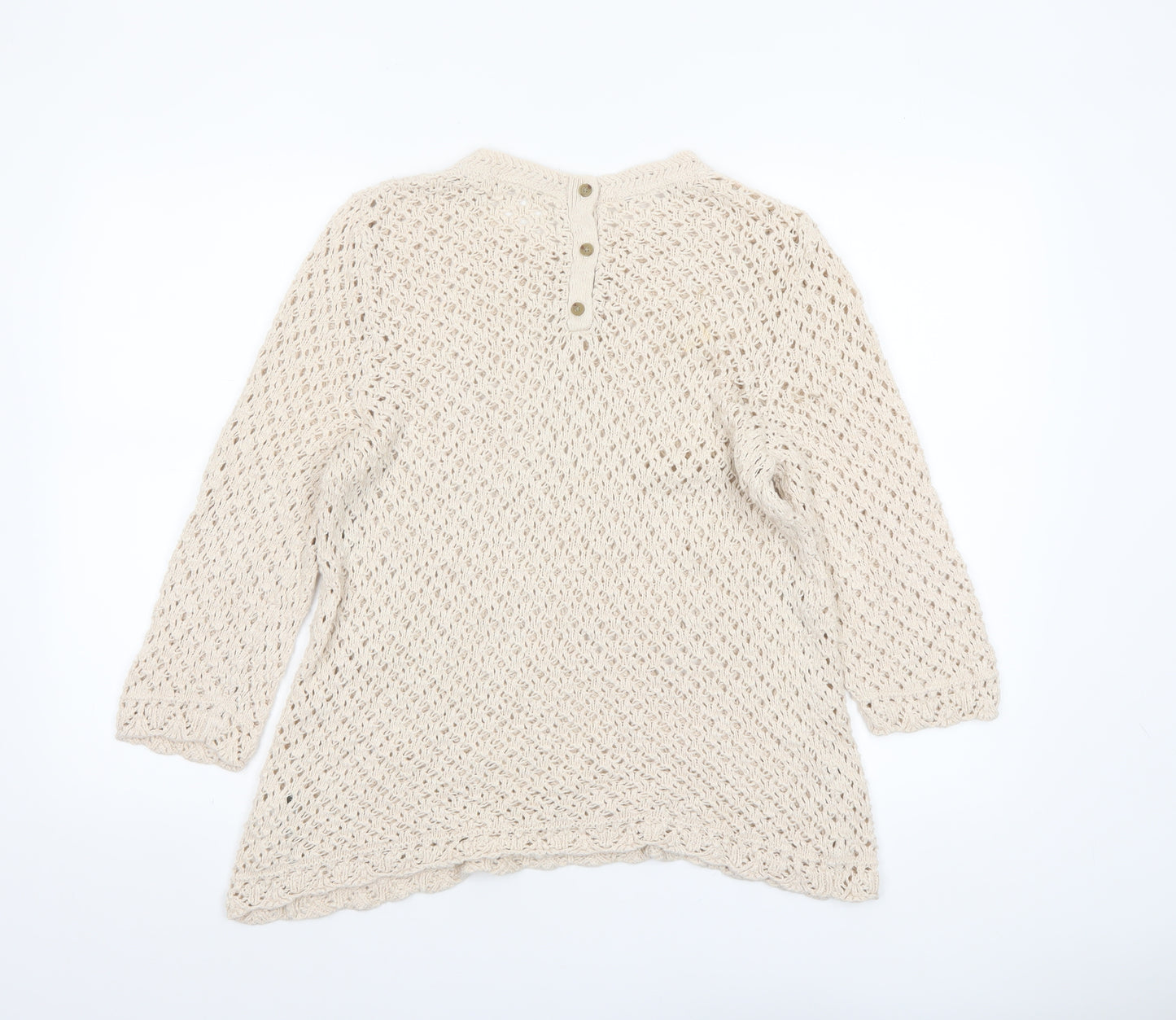 Fat Face Women's Beige Open-Knit Cotton Jumper Size 16