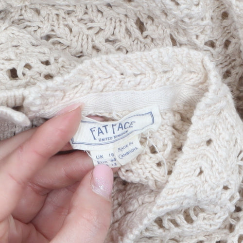 Fat Face Women's Beige Open-Knit Cotton Jumper Size 16