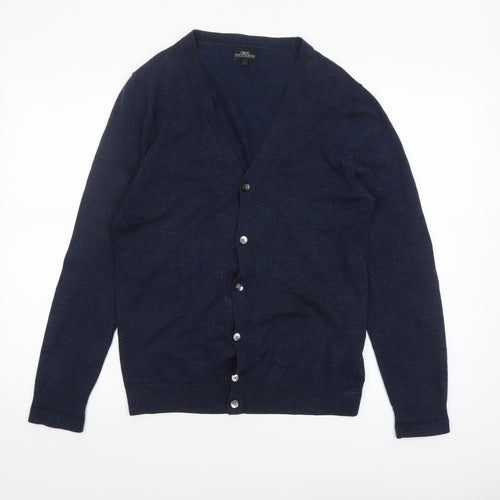 Next Men's Blue Cotton V-Neck Cardigan Size S Long Sleeve Knit