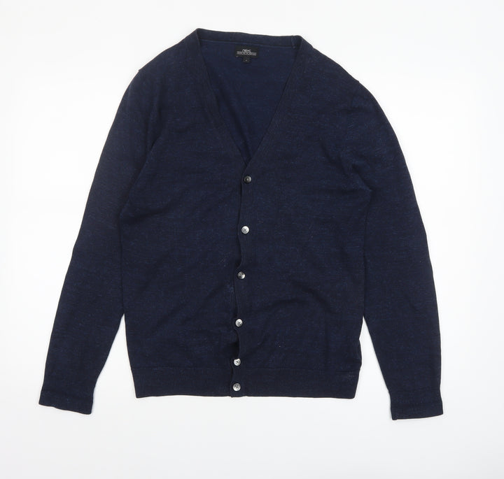 Next Men's Blue Cotton V-Neck Cardigan Size S Long Sleeve Knit