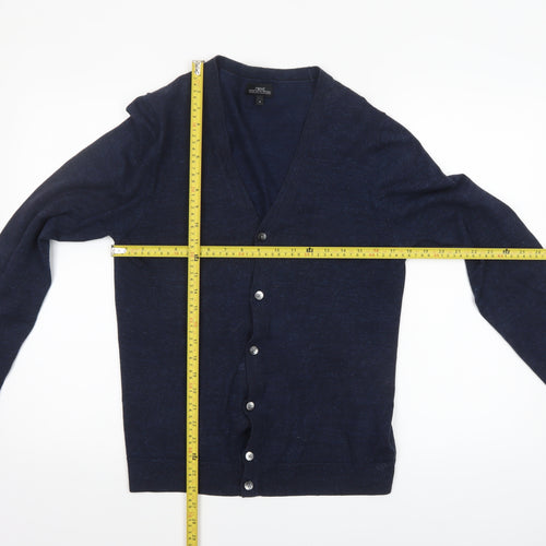 Next Men's Blue Cotton V-Neck Cardigan Size S Long Sleeve Knit