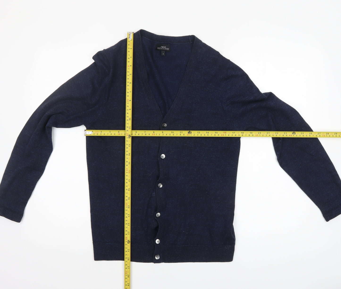 Next Men's Blue Cotton V-Neck Cardigan Size S Long Sleeve Knit