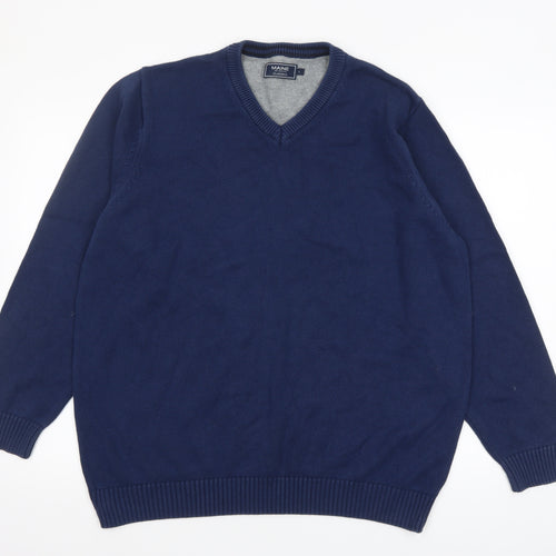 Maine New England Men’s Blue Cotton V-Neck Jumper Size L Classic Knit