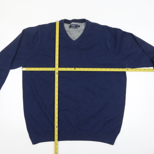 Maine New England Men’s Blue Cotton V-Neck Jumper Size L Classic Knit