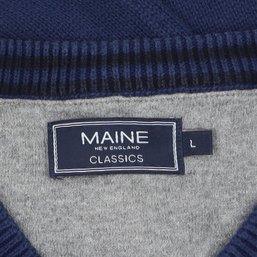 Maine New England Men’s Blue Cotton V-Neck Jumper Size L Classic Knit