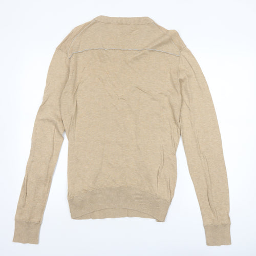 DKNY Jeans Mens Beige Cotton V-Neck Pullover Jumper Size L