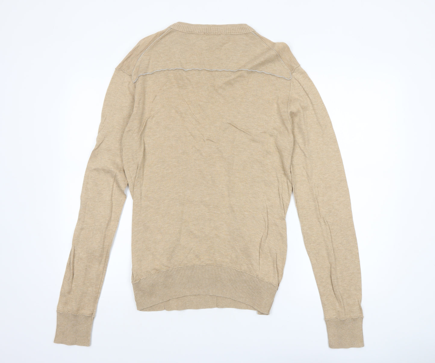 DKNY Jeans Mens Beige Cotton V-Neck Pullover Jumper Size L