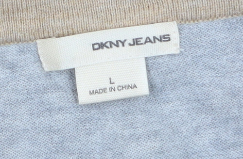 DKNY Jeans Mens Beige Cotton V-Neck Pullover Jumper Size L