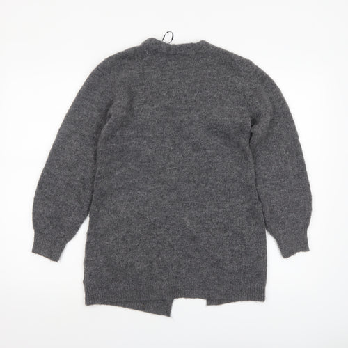 H&M Girls Grey Long Sleeve Open Front Cardigan 9-10 Years Wool Blend