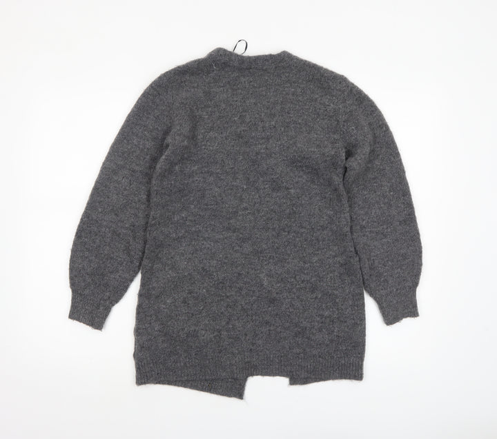 H&M Girls Grey Long Sleeve Open Front Cardigan 9-10 Years Wool Blend