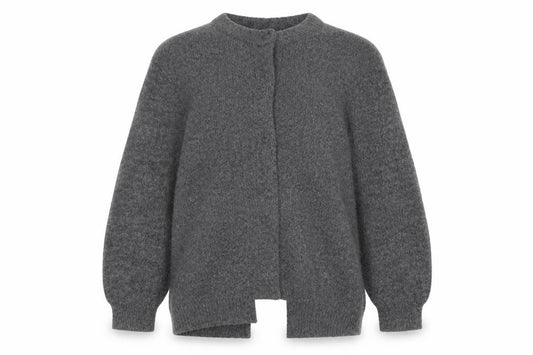 Front view of H&M girls’ grey long sleeve open front cardigan 9-10 years wool blend