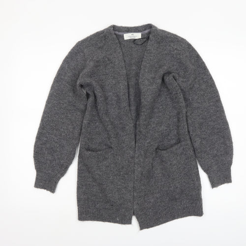 H&M Girls Grey Long Sleeve Open Front Cardigan 9-10 Years Wool Blend