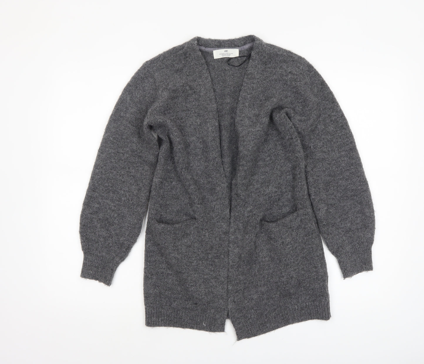 H&M Girls Grey Long Sleeve Open Front Cardigan 9-10 Years Wool Blend