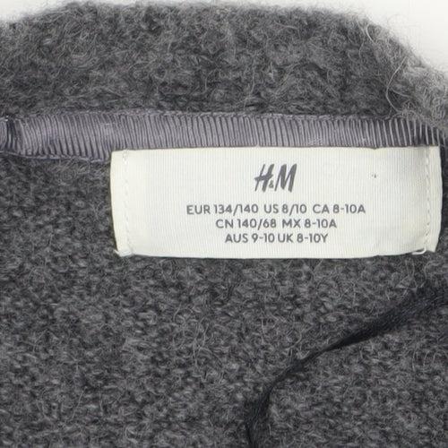 H&M Girls Grey Long Sleeve Open Front Cardigan 9-10 Years Wool Blend