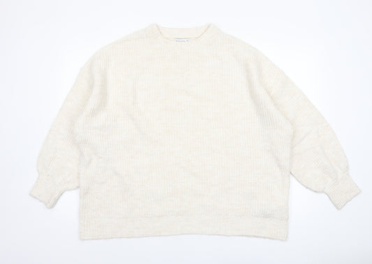 Stradivarius Women Ivory Chunky Knit Relaxed Pullover Jumper Size 8