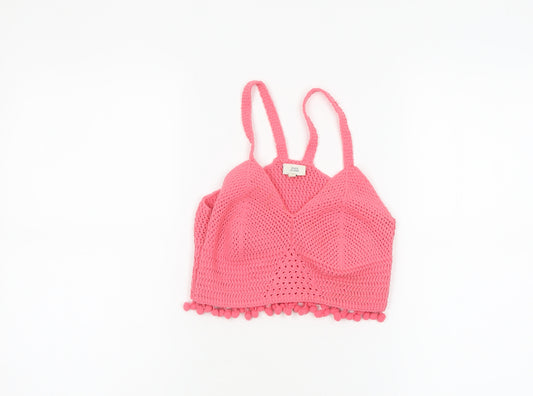 River Island Women’s Pink Crochet Camisole Tank Top Size 8