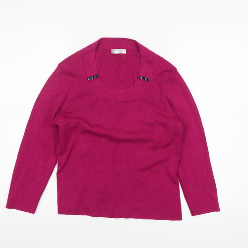 Precis Petite Women's Pink Scoop Neck Button Detail Jumper Size M