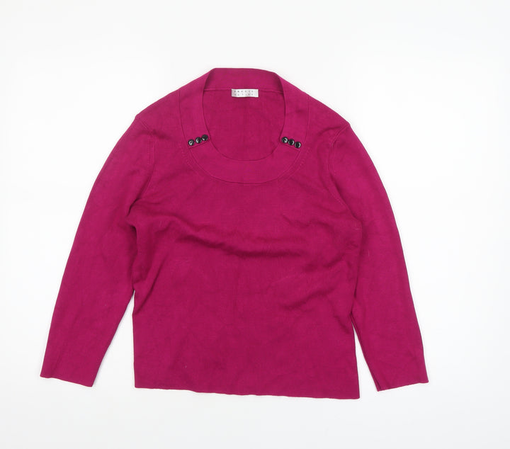 Precis Petite Women's Pink Scoop Neck Button Detail Jumper Size M