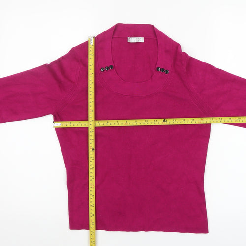 Precis Petite Women's Pink Scoop Neck Button Detail Jumper Size M