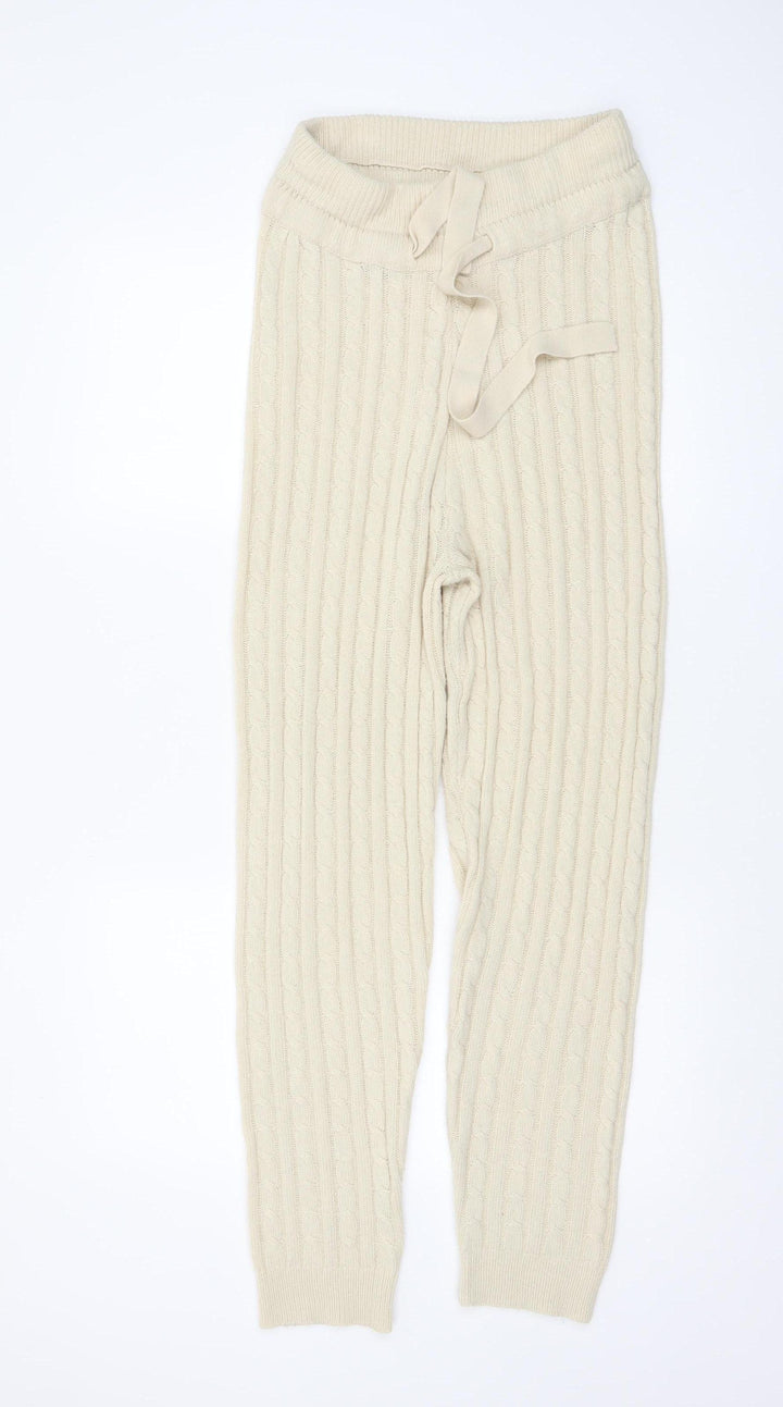 Misspap Women’s Beige Cable Knit Drawstring Jogger Trousers M