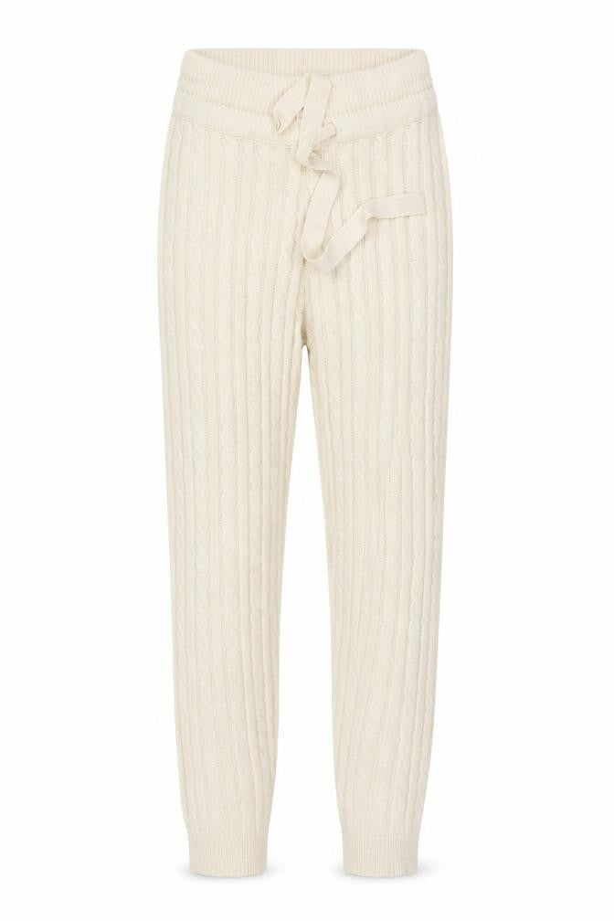 Front view of Misspap Women’s Beige Cable Knit Drawstring Jogger Trousers M