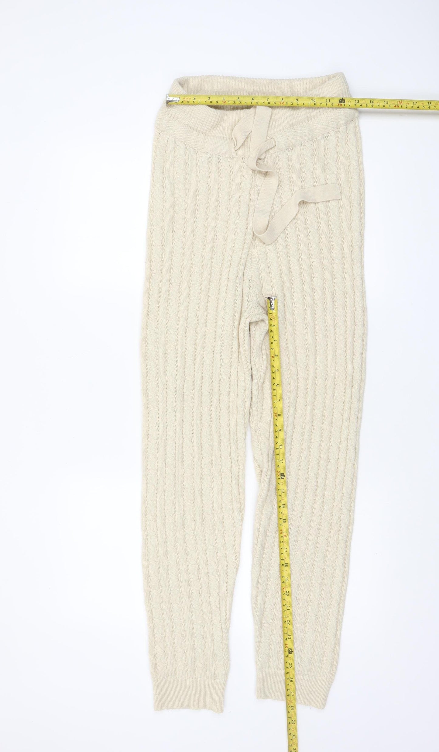 Misspap Women’s Beige Cable Knit Drawstring Jogger Trousers M