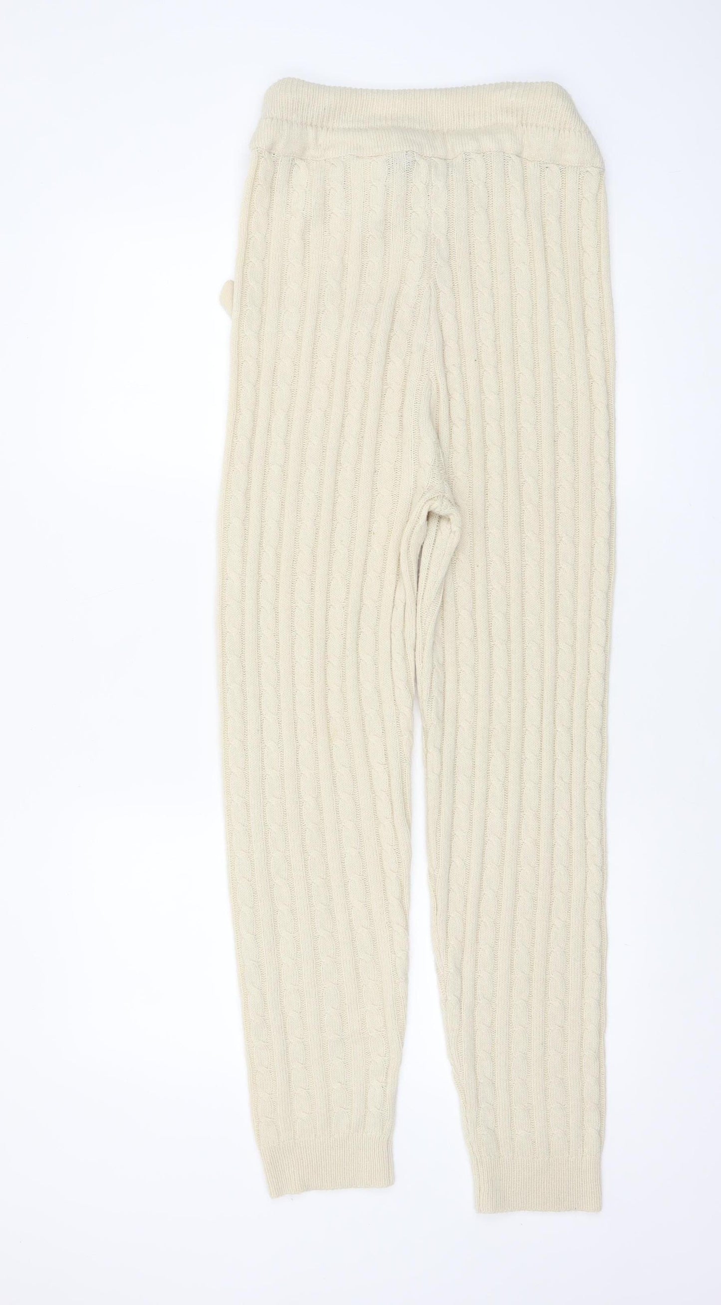 Misspap Women’s Beige Cable Knit Drawstring Jogger Trousers M
