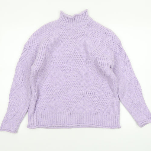 Marks and Spencer Women’s Purple Mock Neck Chunky-Knit Jumper Size S