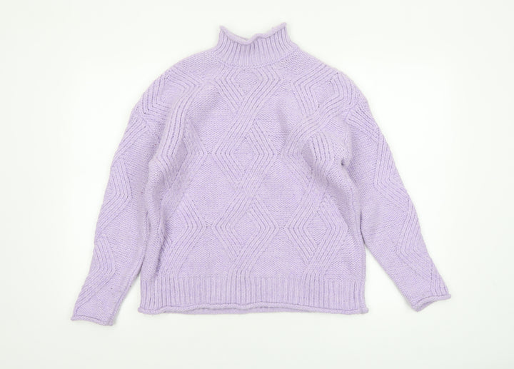 Marks and Spencer Women’s Purple Mock Neck Chunky-Knit Jumper Size S