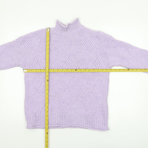 Marks and Spencer Women’s Purple Mock Neck Chunky-Knit Jumper Size S