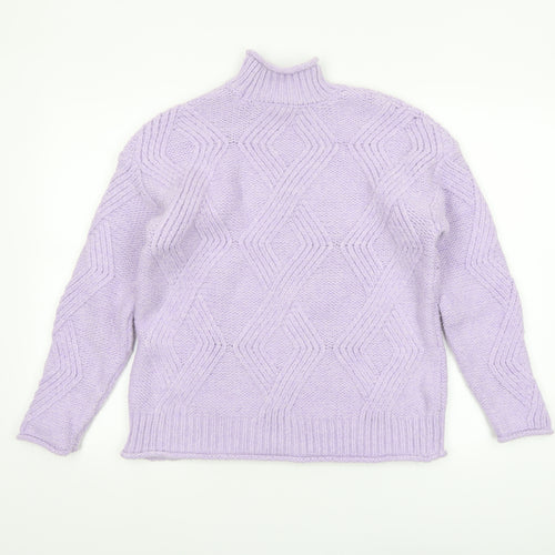 Marks and Spencer Women’s Purple Mock Neck Chunky-Knit Jumper Size S