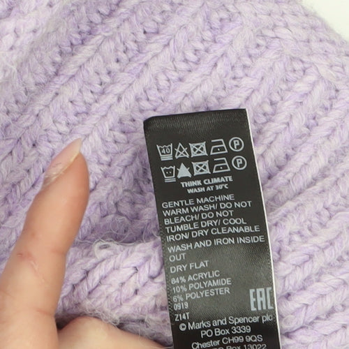 Marks and Spencer Women’s Purple Mock Neck Chunky-Knit Jumper Size S
