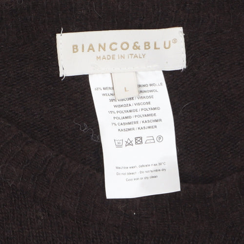 Bianco & Blu Women's Brown Merino Wool Cashmere Blend Pullover Jumper L