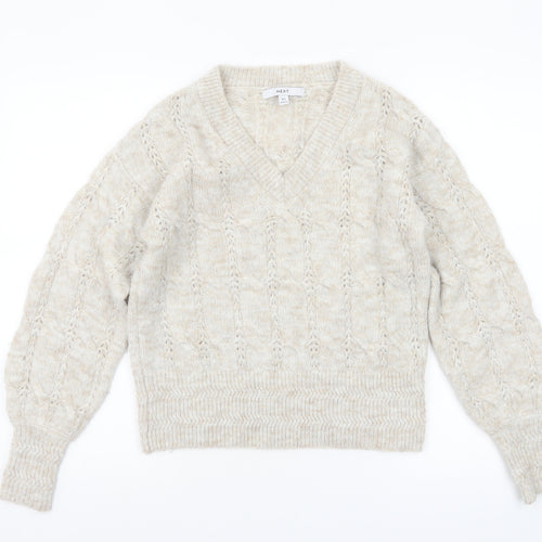 Next Women Beige Cable-Knit V-Neck Jumper XS