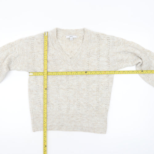 Next Women Beige Cable-Knit V-Neck Jumper XS