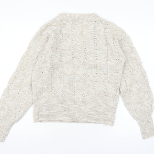 Next Women Beige Cable-Knit V-Neck Jumper XS