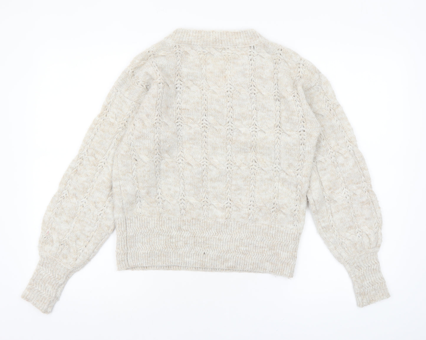 Next Women Beige Cable-Knit V-Neck Jumper XS