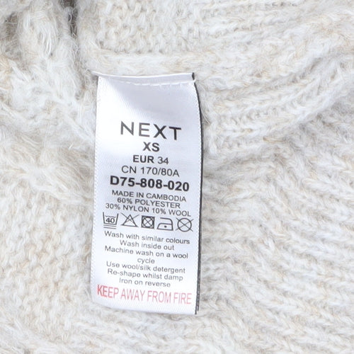 Next Women Beige Cable-Knit V-Neck Jumper XS